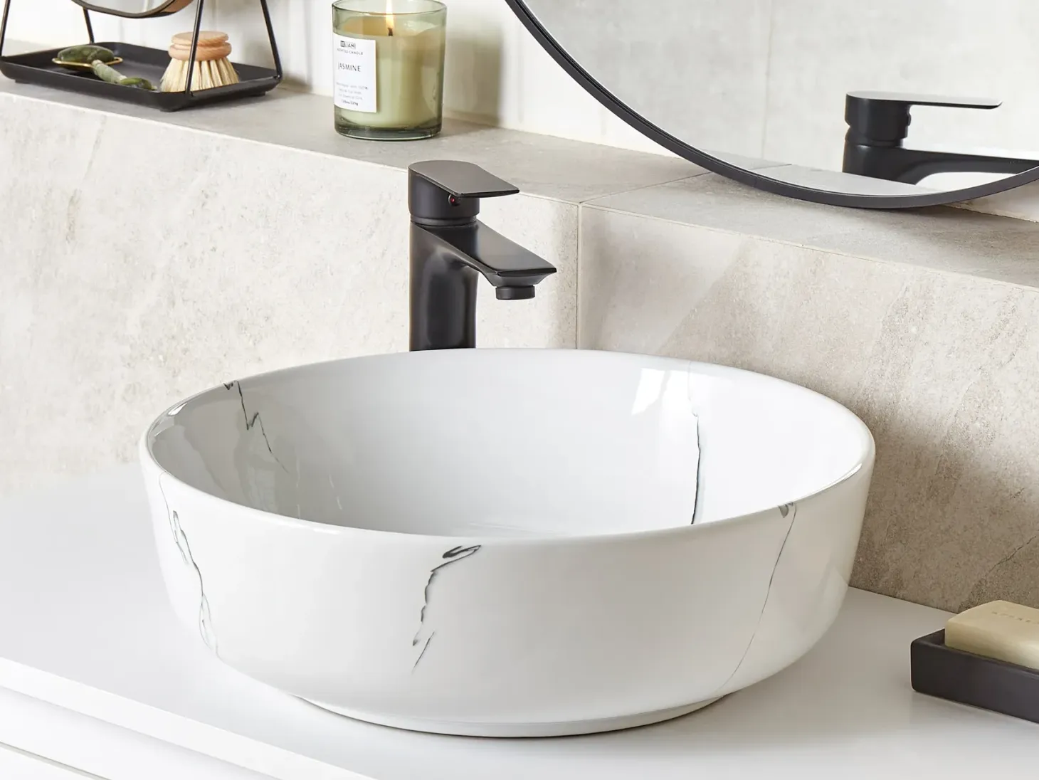 Vask til bordplade HOPI Hvid marmor ⌀ 42 cm Keramik