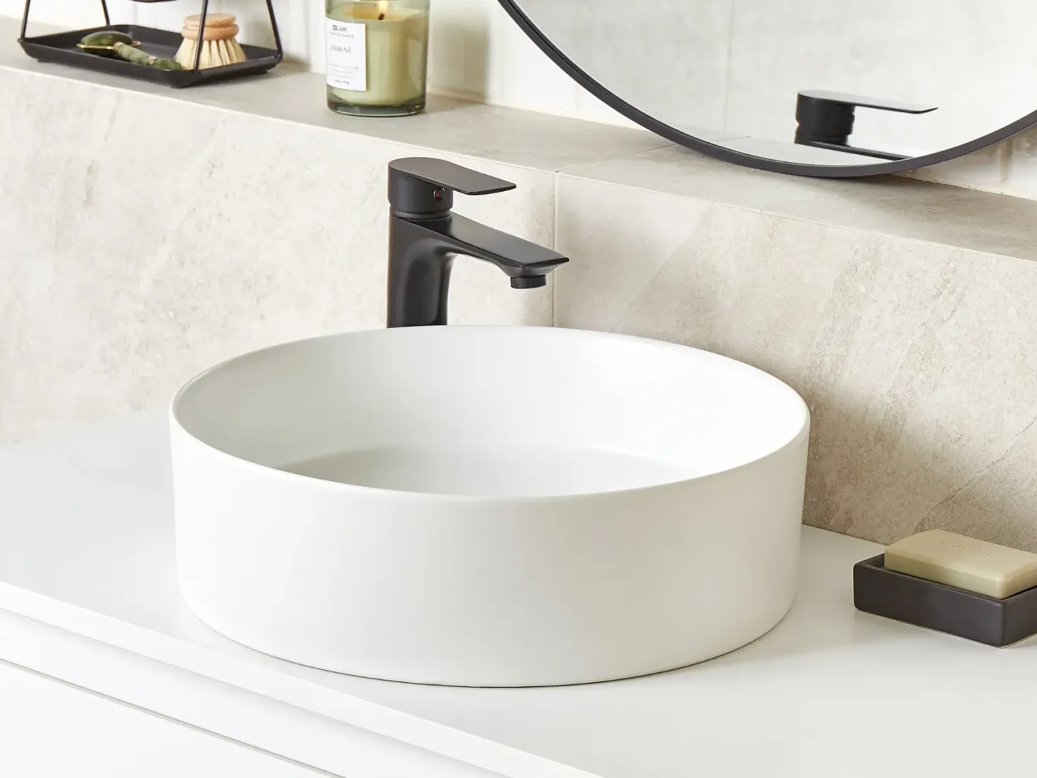 Vask til bordplade TEBAR Cremehvid ⌀ 40 cm Keramik