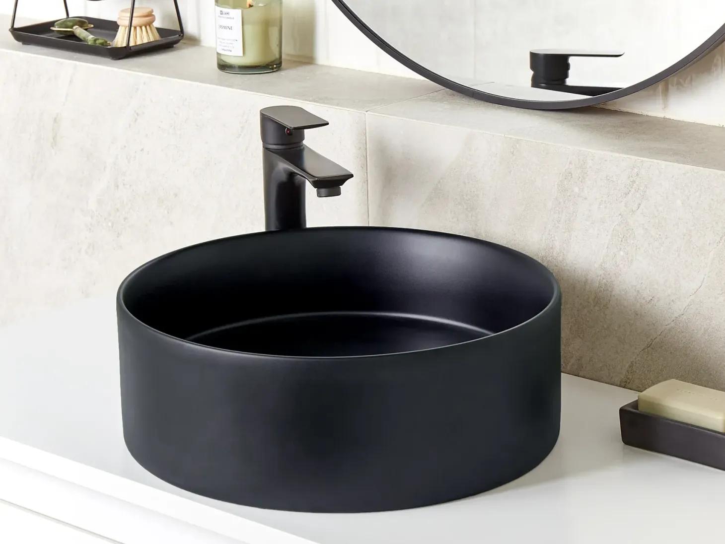 Vask til bordplade TEBAR Sort ⌀ 40 cm Keramik