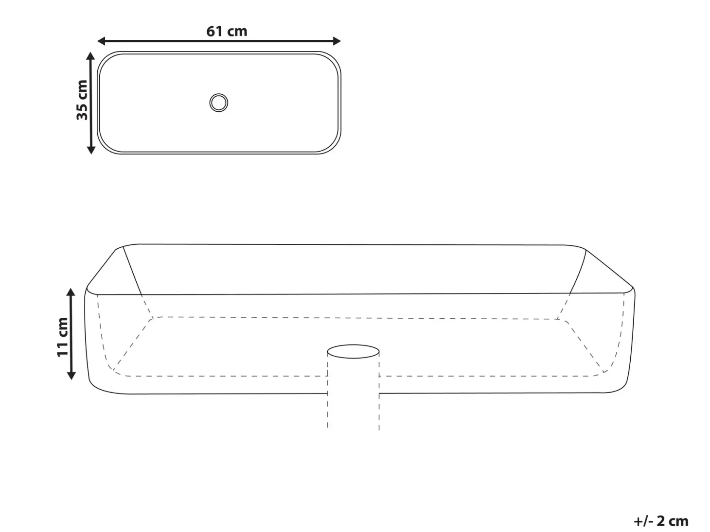 Vask til bordplade XERT Hvid 61 x 35 cm Keramik