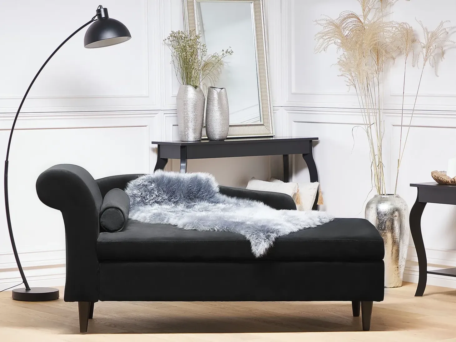 Venstrevendt chaiselong LUIRO Velour Sort med opbevaring