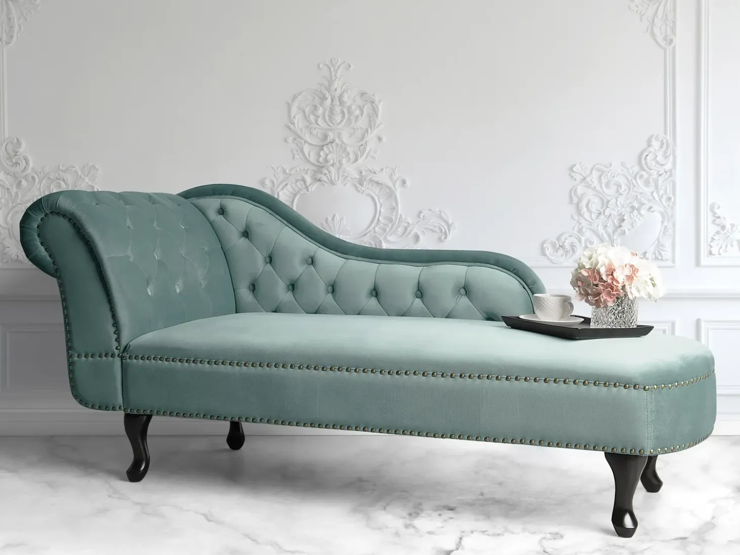 Venstrevendt chaiselong NIMES Velour Mintgrøn