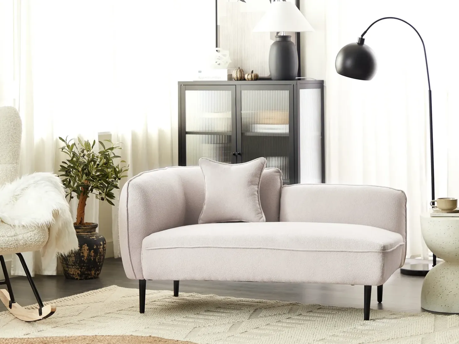 Venstrevendt chaiselong CHEVANNES Boucle Lys Beige