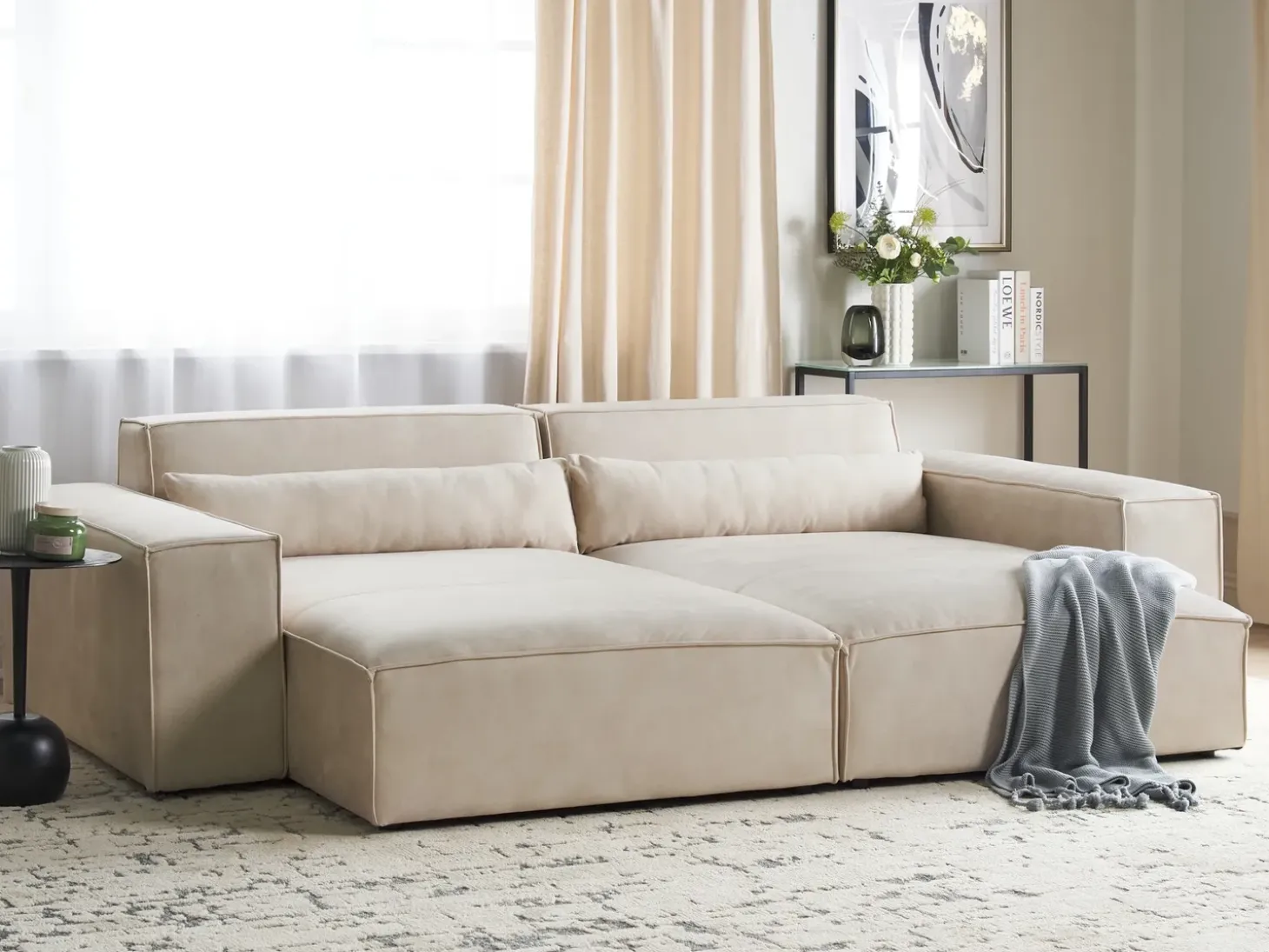 Venstrevendt chaiselong HELLNAR Velour Lys Beige