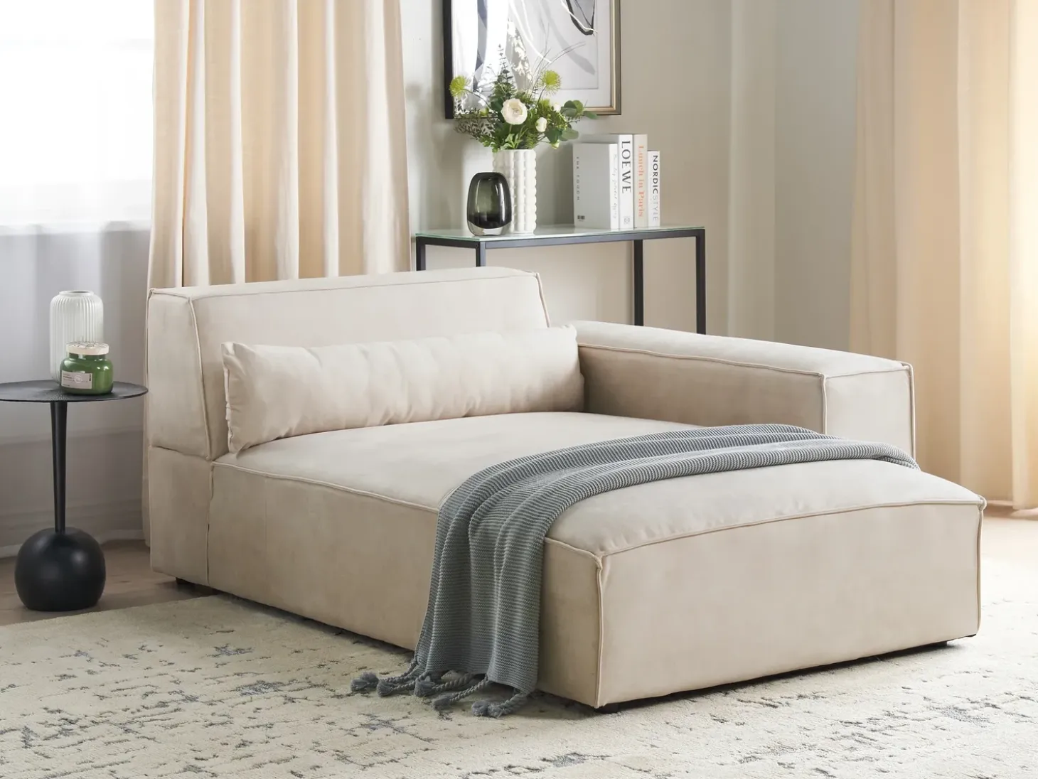 Venstrevendt chaiselong HELLNAR Velour Lys Beige