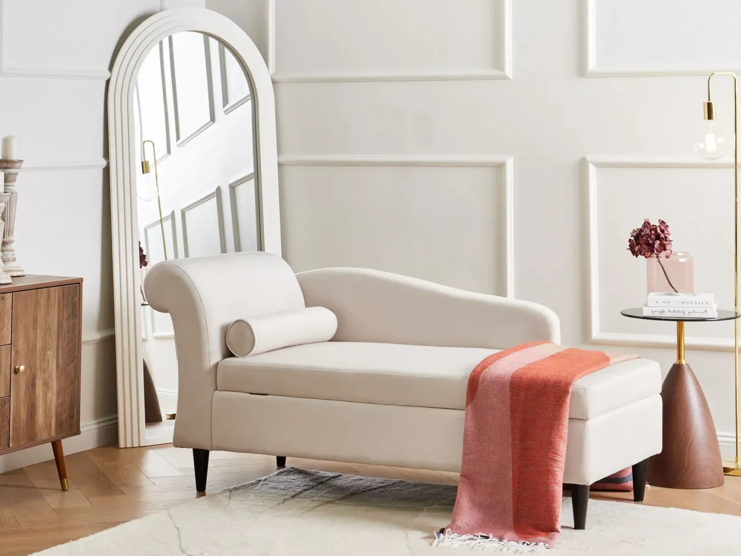 Venstrevendt chaiselong LUIRO Velour Beige med opbevaring