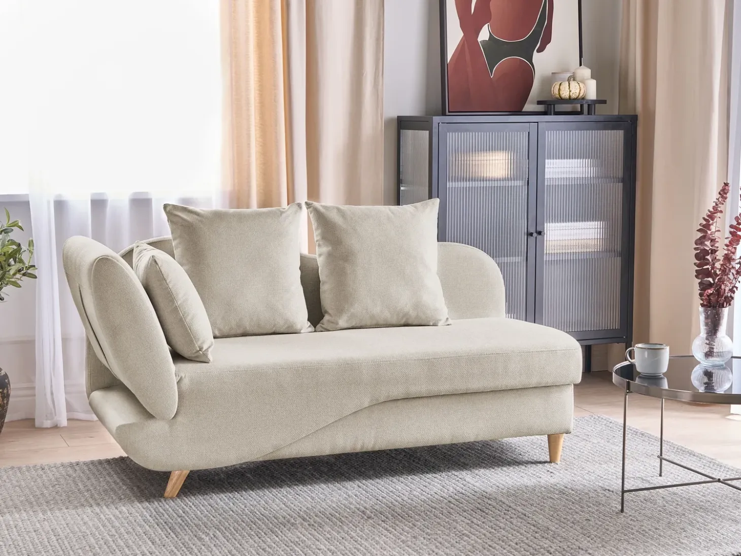 Venstrevendt chaiselong MERI Kunstlinned Beige med opbevaring