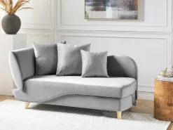 Venstrevendt chaiselong MERI Velour Lysegrå med opbevaring