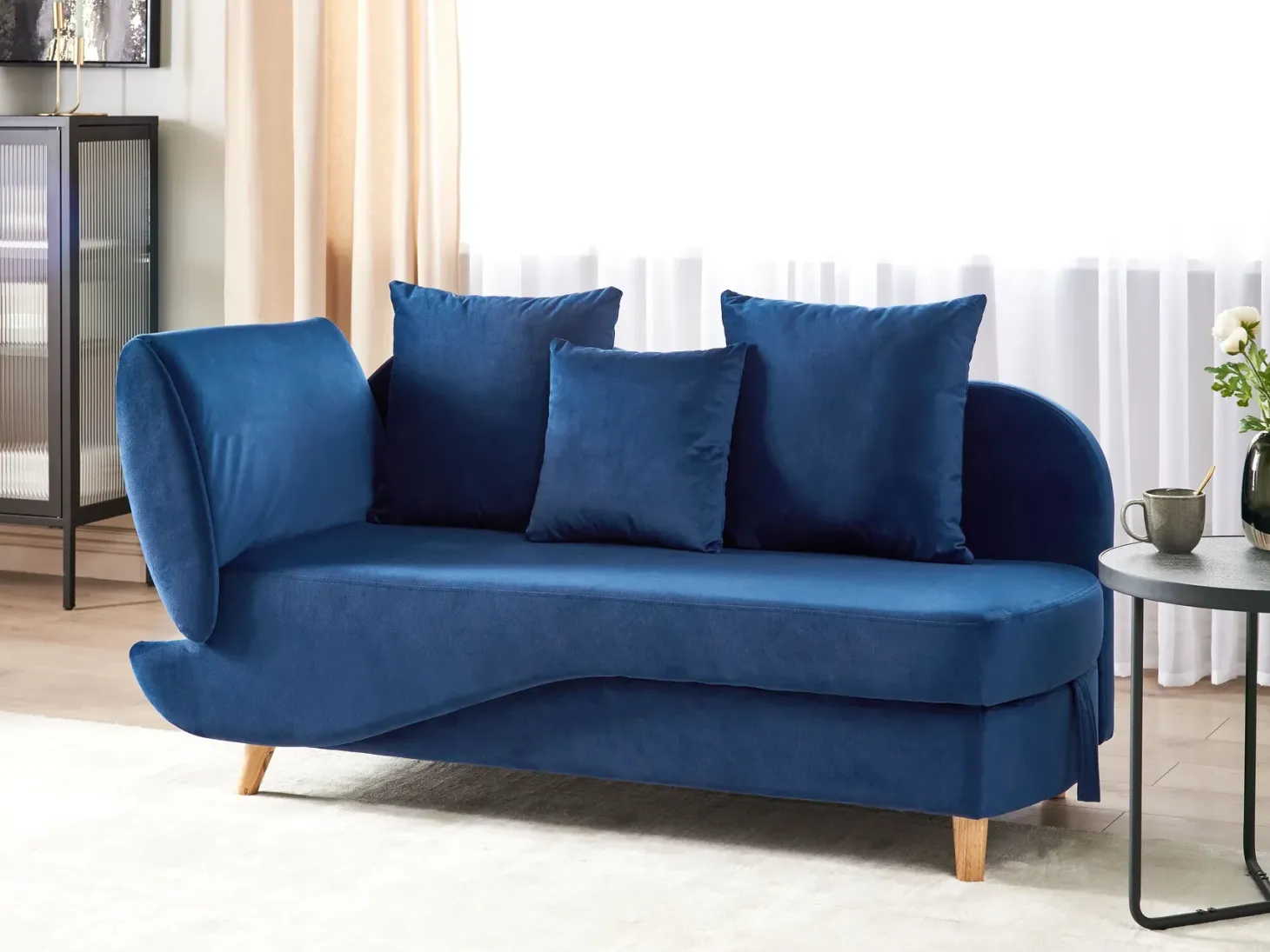 Venstrevendt chaiselong MERI Velour Navy Blå med opbevaring