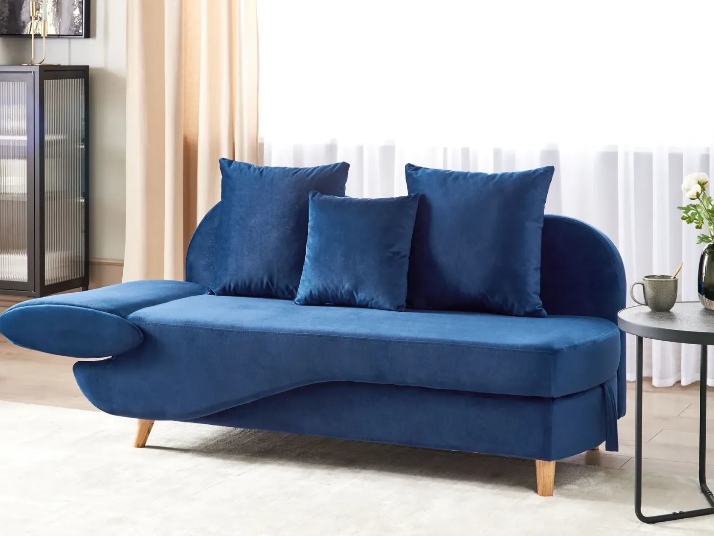 Venstrevendt chaiselong MERI Velour Navy Blå med opbevaring