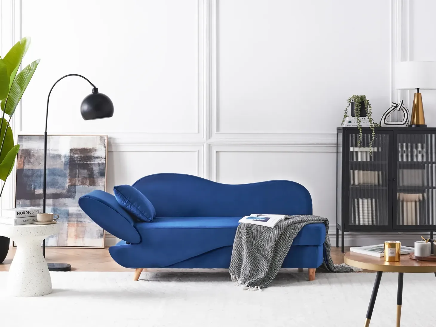 Venstrevendt chaiselong MERI Velour Navy Blå med opbevaring