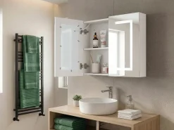 Vægmonteret spejlskab til badeværelset LED MAZARREDO 60 cm 60 cm Hvid