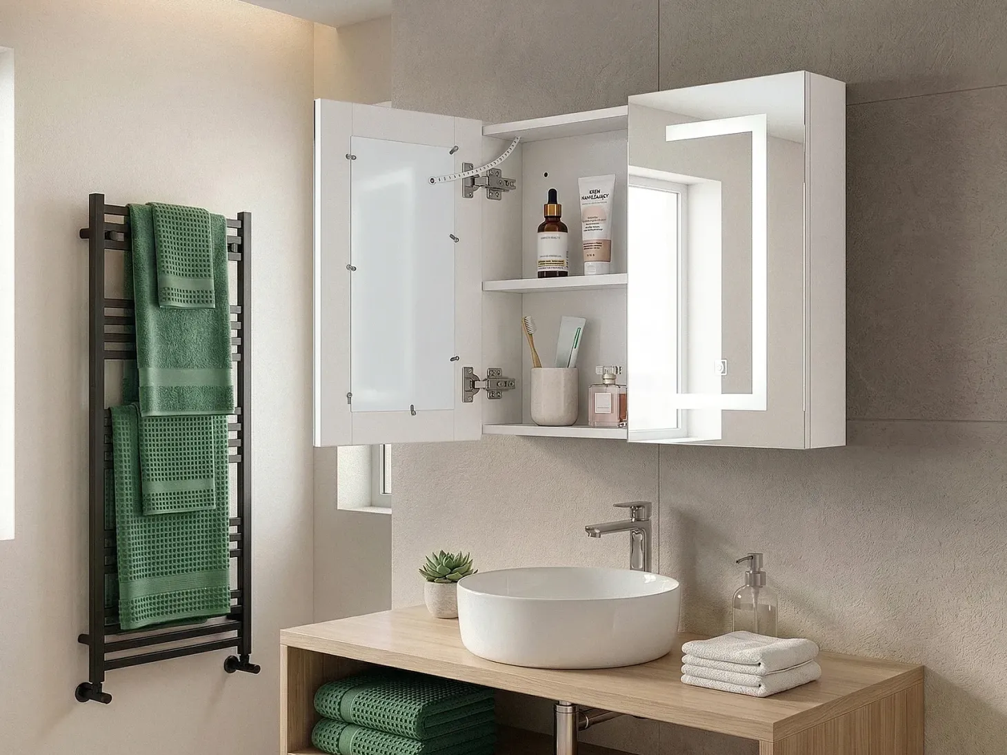 Vægmonteret spejlskab til badeværelset LED MAZARREDO 60 cm 60 cm Hvid