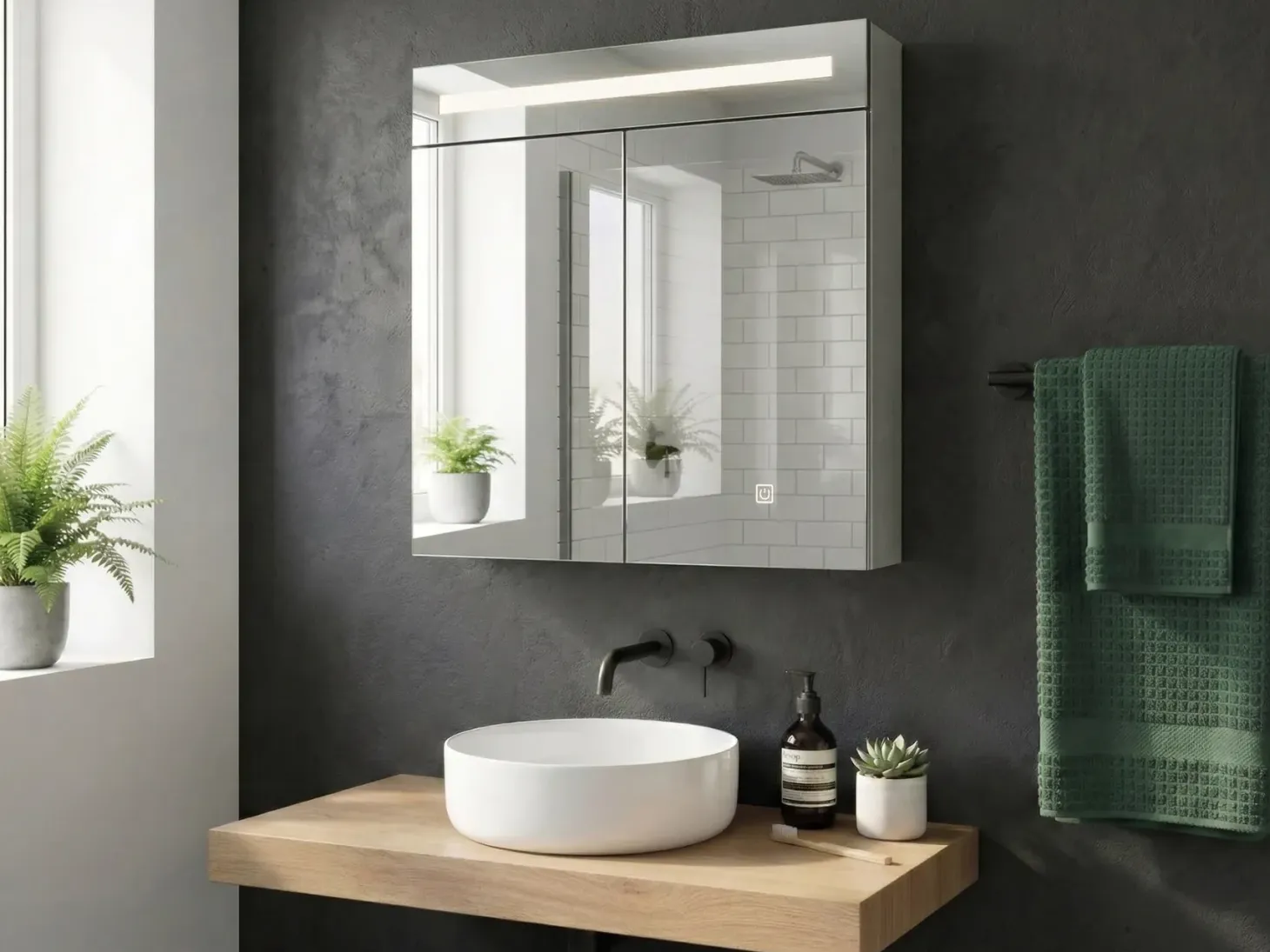 Vægmonteret spejlskab til badeværelset LED JARAMILLO 60 cm 60 cm Hvid