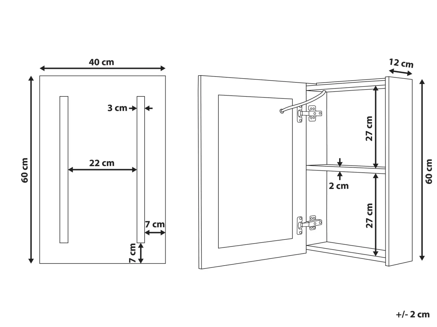 Vægmonteret spejlskab til badeværelset LED CAMERON 40 cm 60 cm Sort