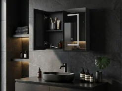 Vægmonteret spejlskab til badeværelset LED MAZARREDO 60 cm 60 cm Sort