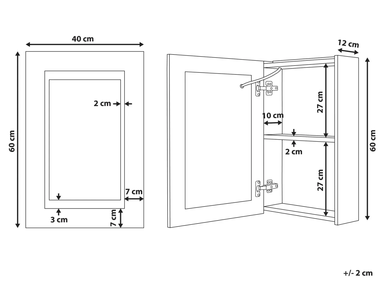 Vægmonteret spejlskab til badeværelset LED MALASPINA 40 cm 60 cm Sort