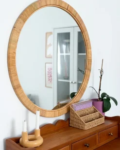 Vægspejl ANLEZY 80 cm 80 cm Rattan Naturlig