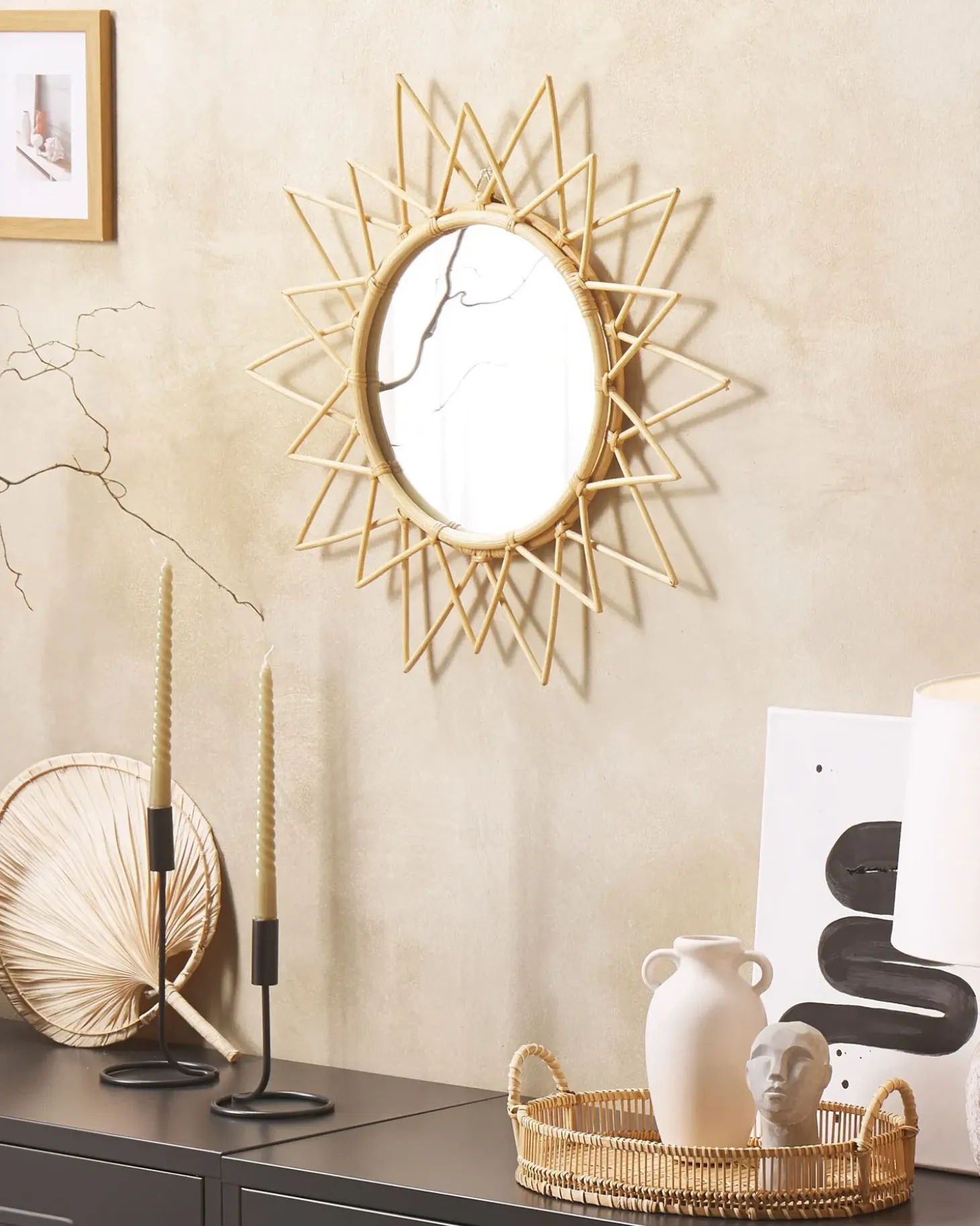 Vægspejl AROEK 61 cm 61 cm Rattan Naturlig