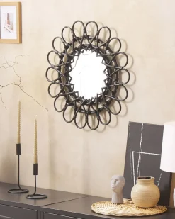 Vægspejl BABAI 60 cm 60 cm Rattan Sort