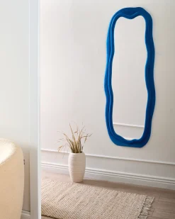 Vægspejl BEAUNE 56 cm 160 cm Velour Blå