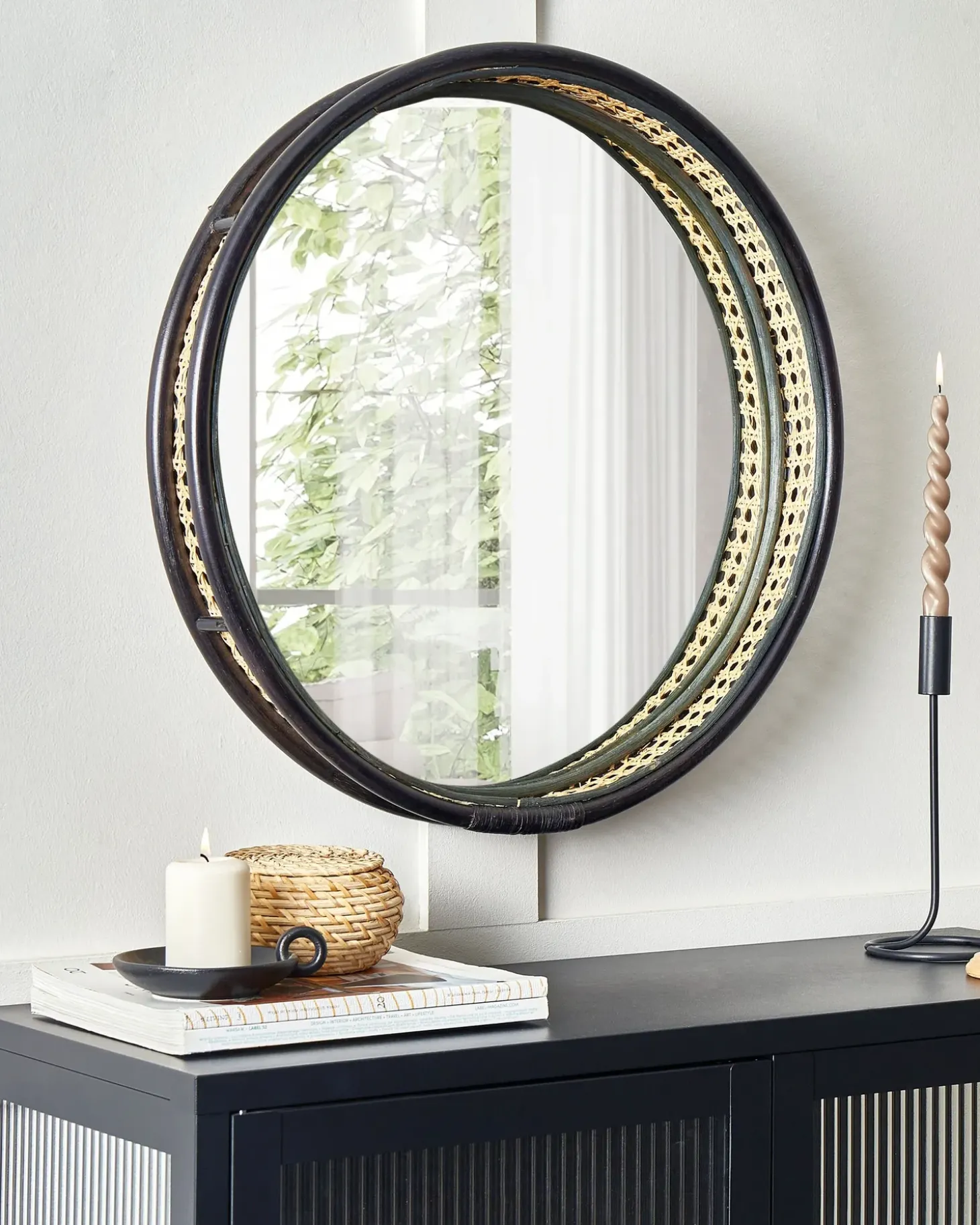 Vægspejl DAKSA 60 cm 60 cm Rattan Sort