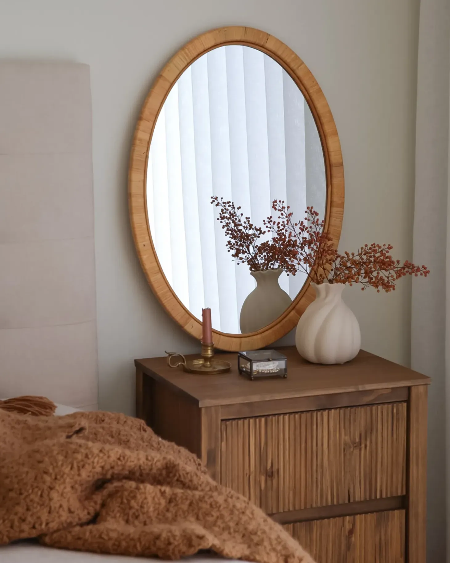 Vægspejl FOISSY 50 cm 70 cm Rattan Naturlig