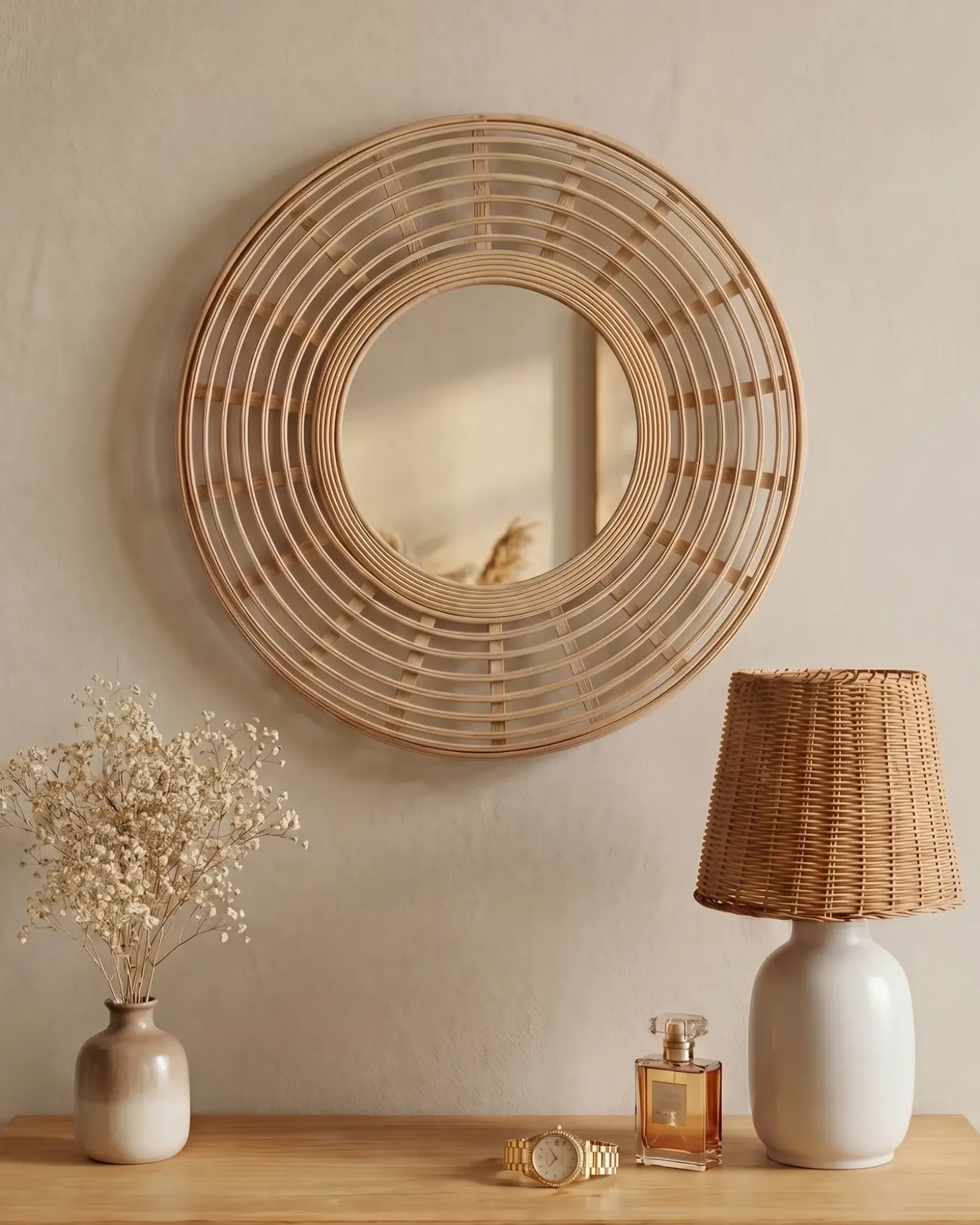 Vægspejl HANUA 60 cm 60 cm Bambus Naturlig
