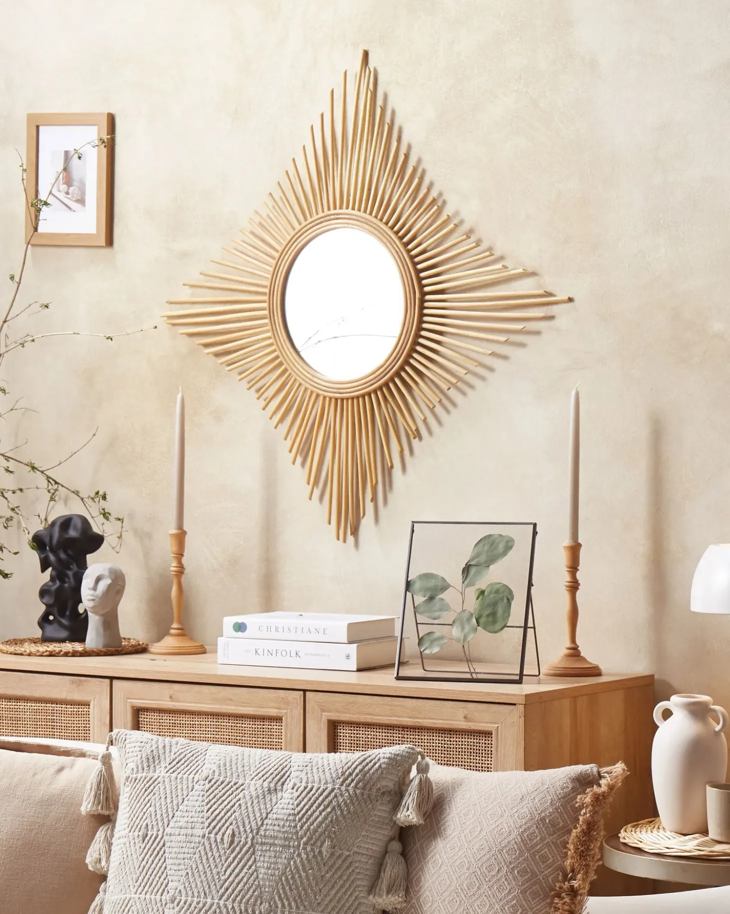 Vægspejl MAJENE 60 cm 60 cm Rattan Naturlig