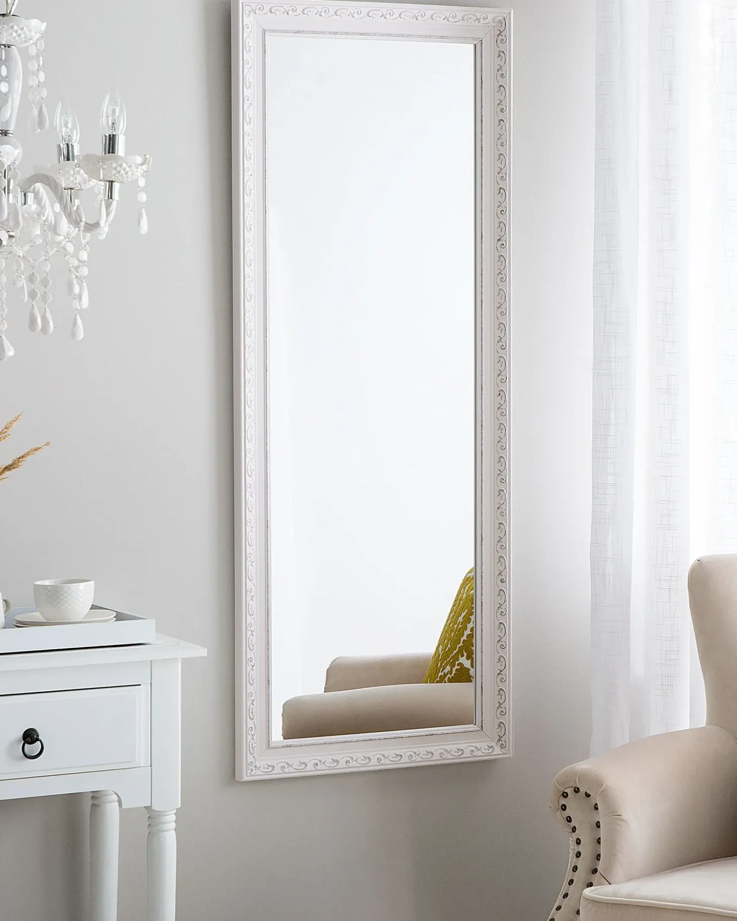Vægspejl MAULEON 50 cm 130 cm Cremehvid