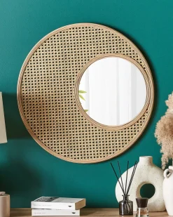 Vægspejl PALAU 60 cm 60 cm Rattan Naturlig