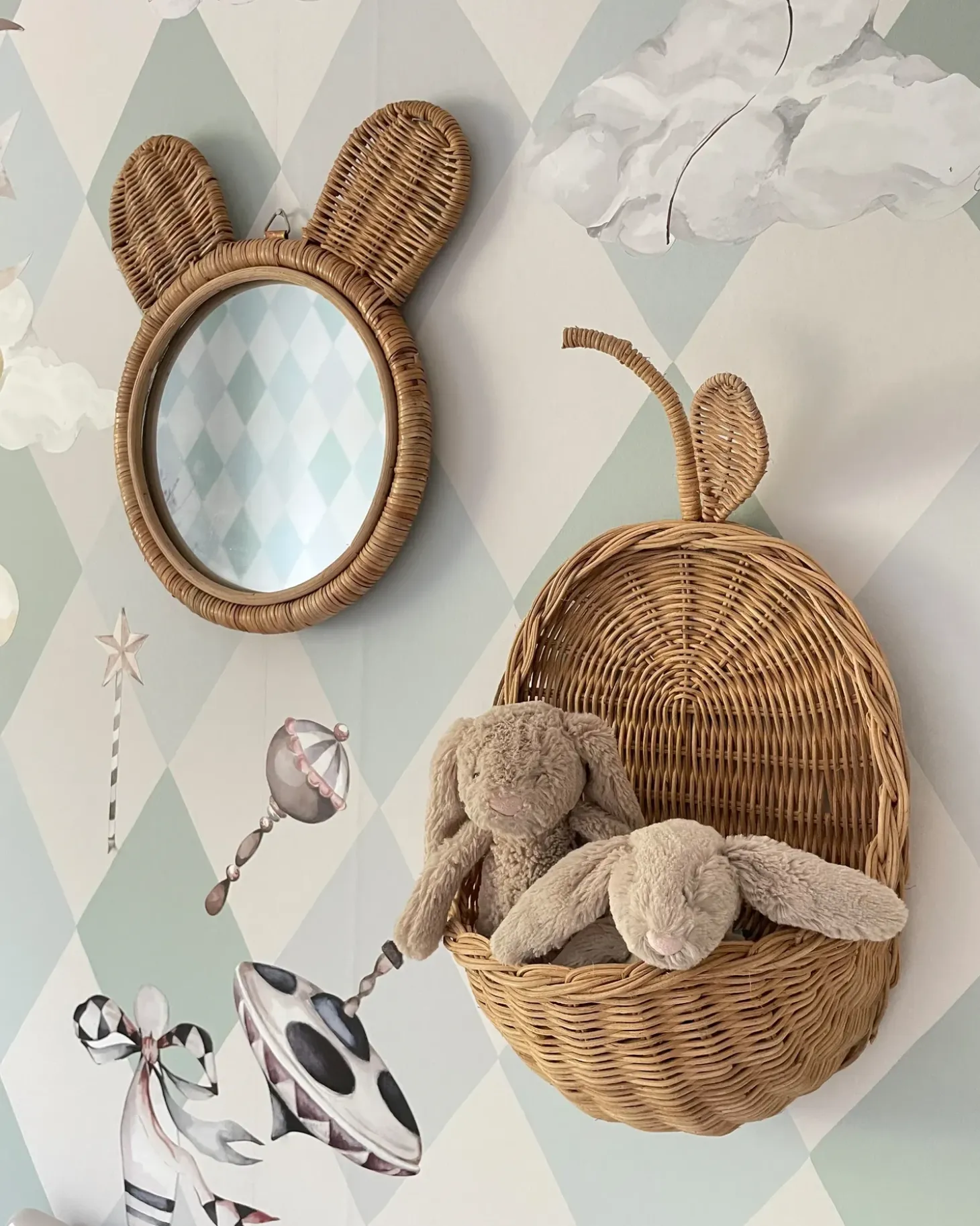 Vægspejl ASHANTI 30 cm 33 cm Rattan Naturlig