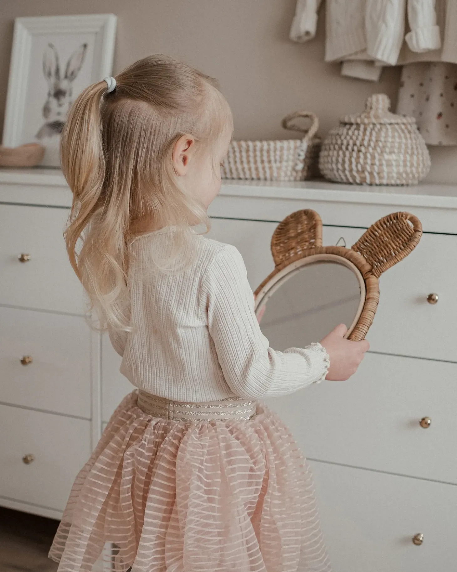 Vægspejl ASHANTI 30 cm 33 cm Rattan Naturlig