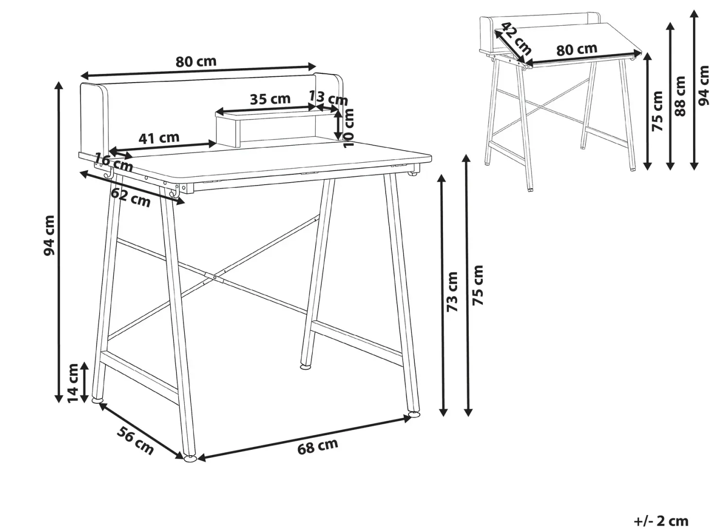 Vipbar tegnebord ALAND Hvid 80 cm 62 cm