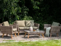VITTORIA 4 personers Loungesæt med bord Olivengrøn PE-rattan