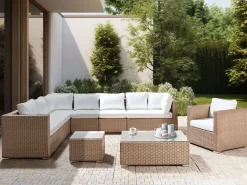XXL 8 personers Loungesæt med bord Højrevendt Sand Beige PE-rattan